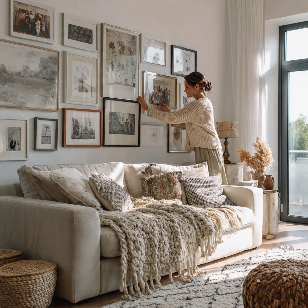 realistic apartment living room with vintage galle