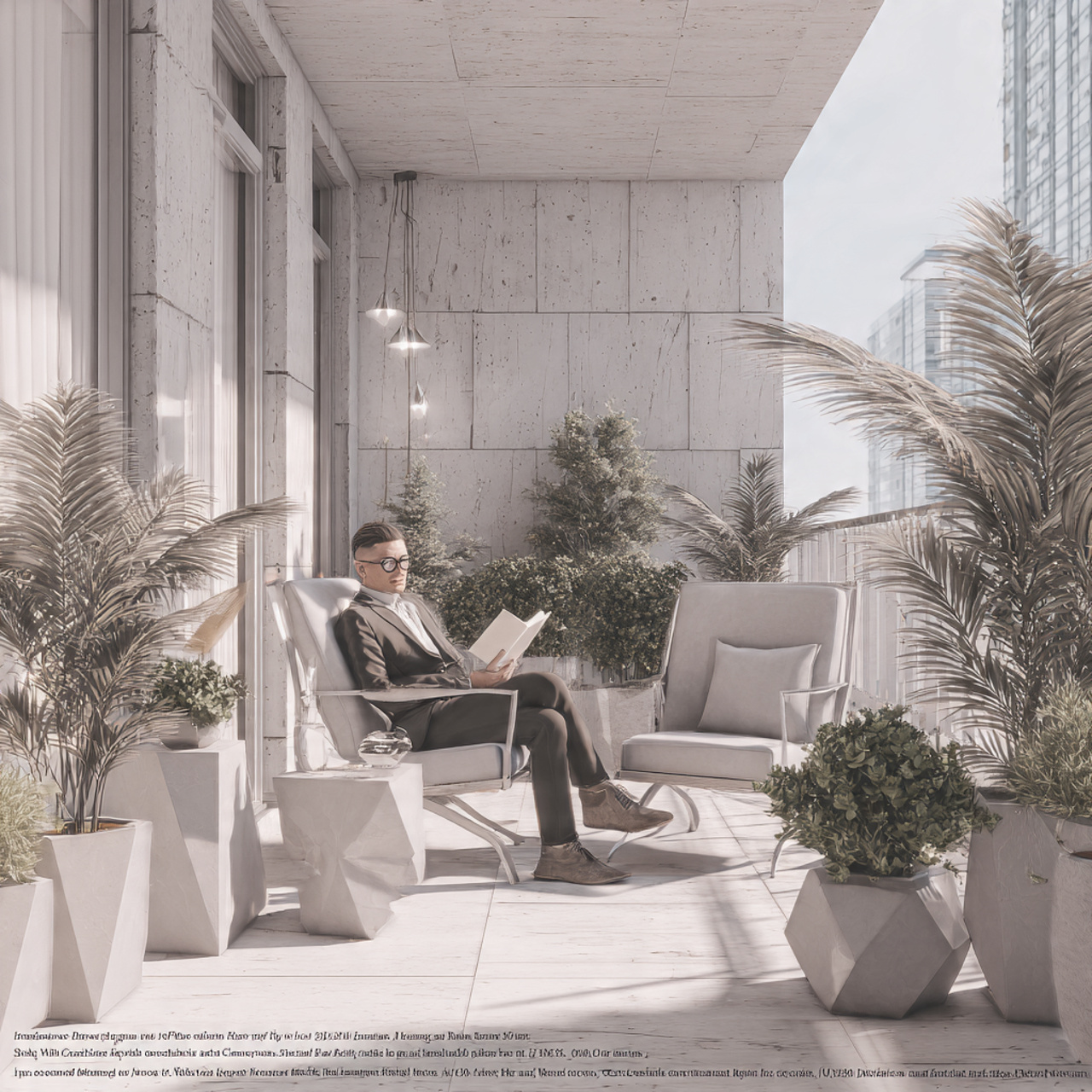 realistic balcony scene designed with minimalist m