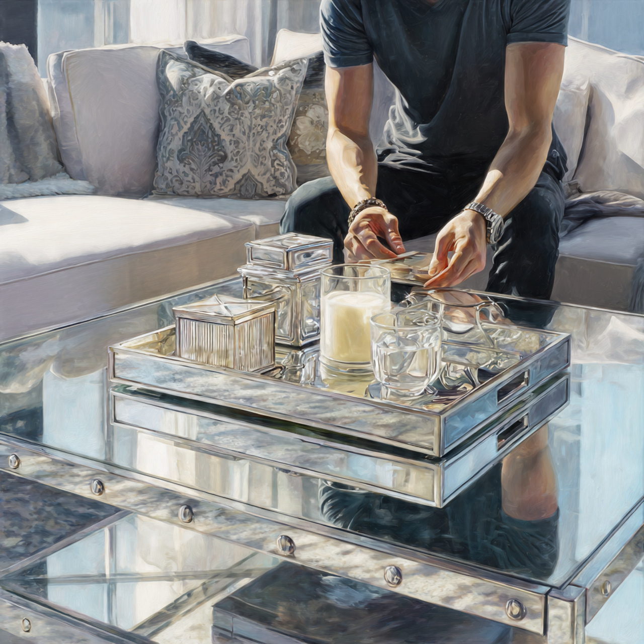 realistic depiction of a living room table featuri 2