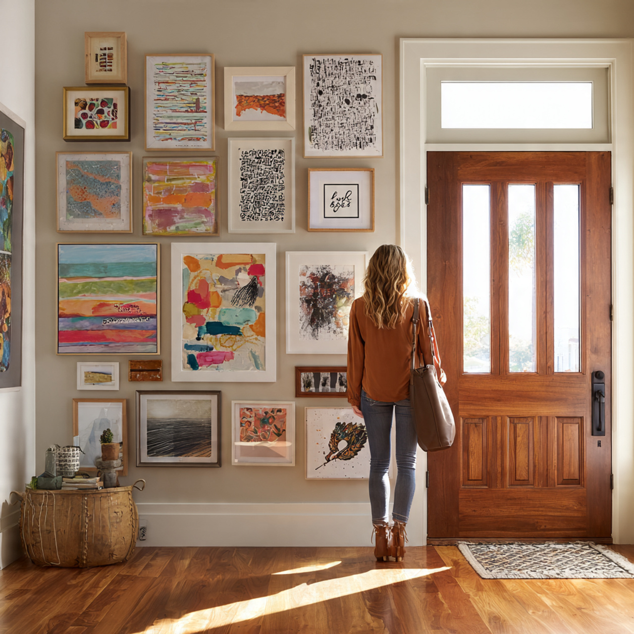 realistic entryway featuring a curated gallery wal