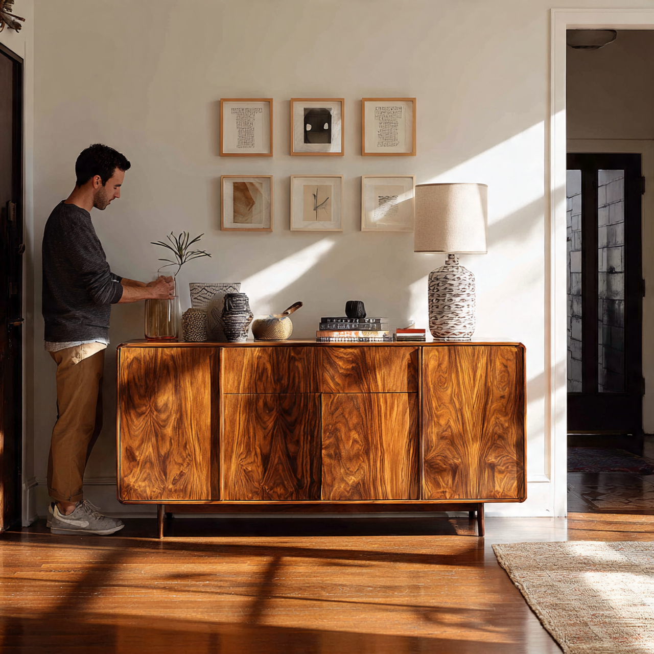 realistic entryway with a mid century modern sideb