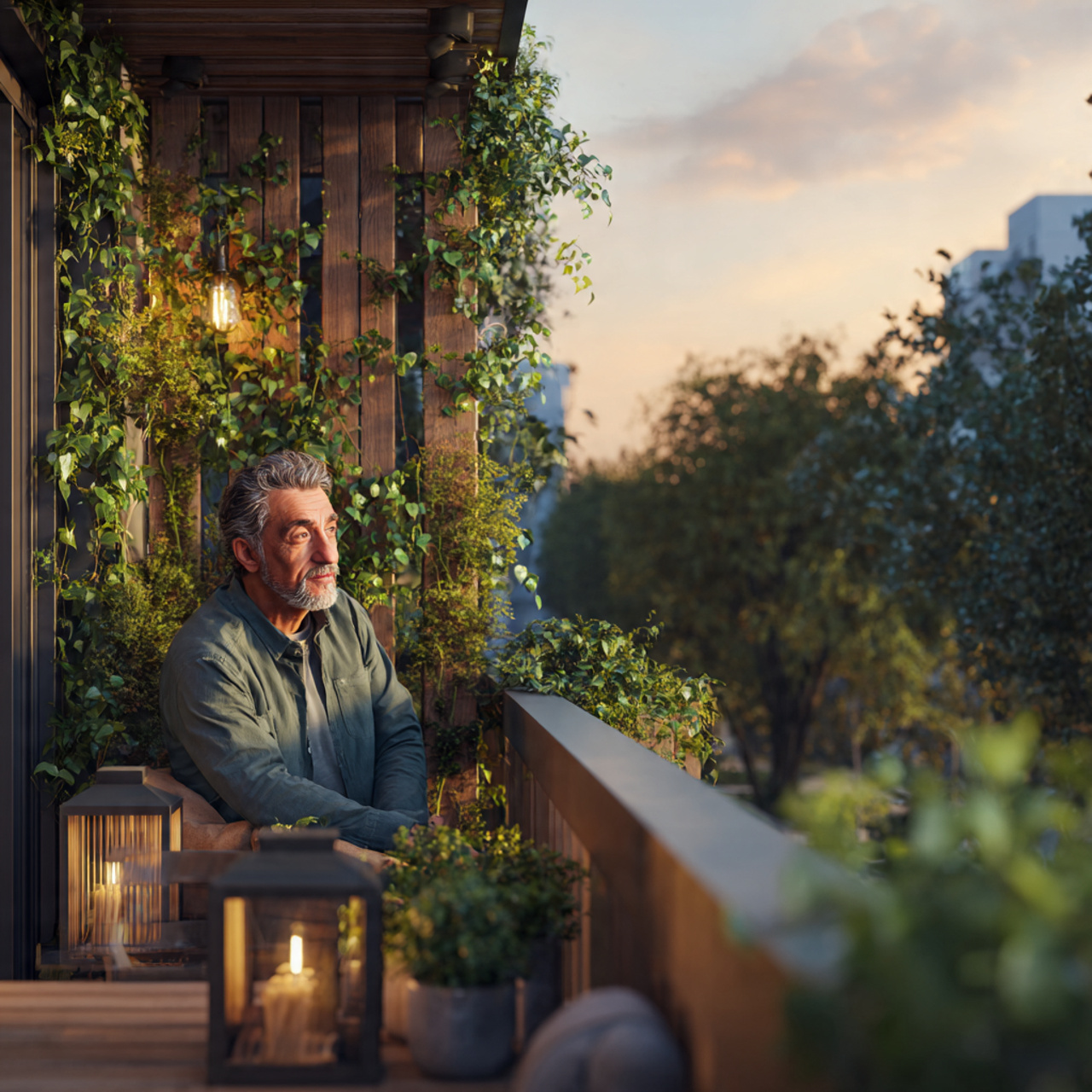 realistic high detail image of balcony decor ideas