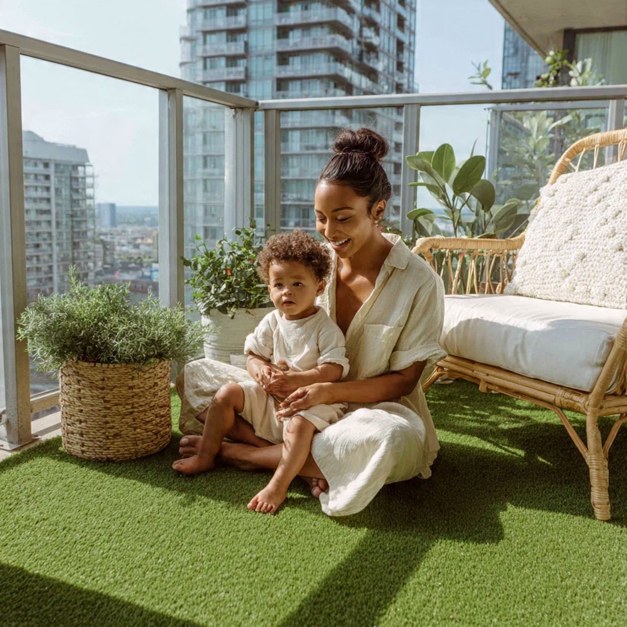 realistic lifestyle image of balcony decor ideas h