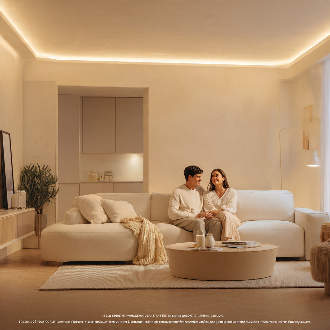 realistic living room interior with hidden led cov