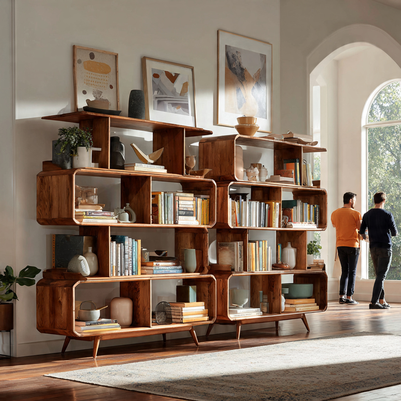 realistic living room showcasing asymmetrical mid