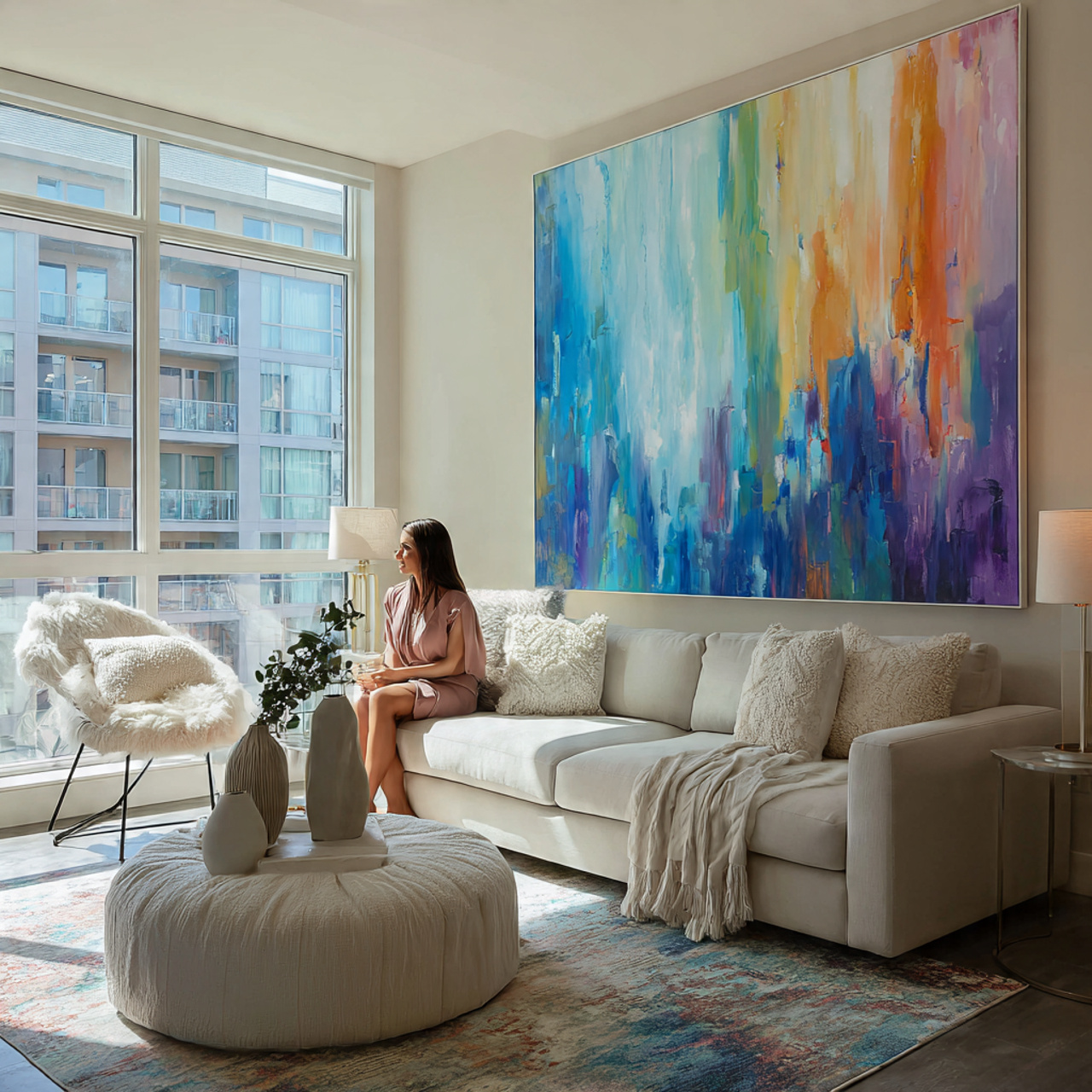 realistic modern apartment living room with oversi