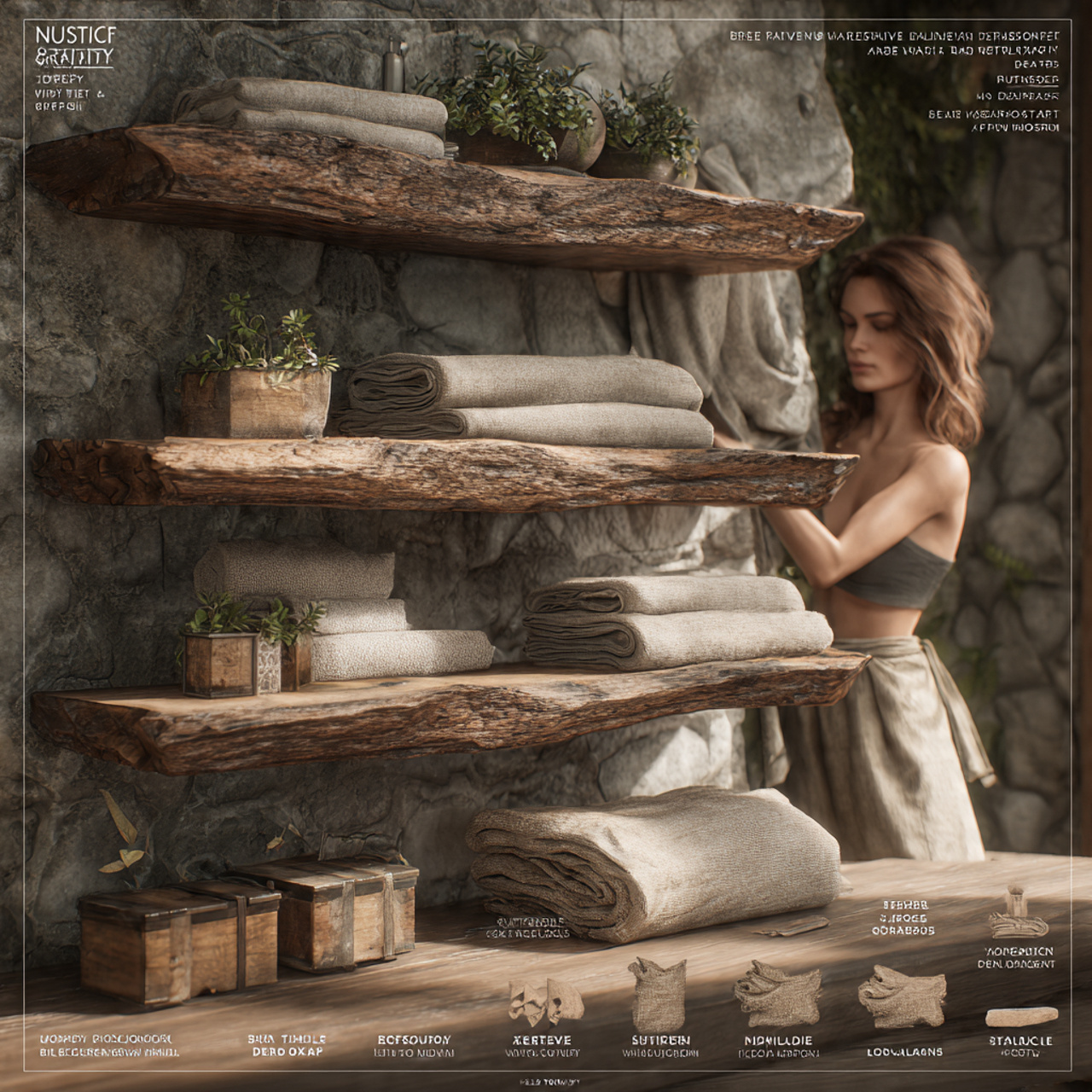 realistic rustic bathroom decor showing hand carve