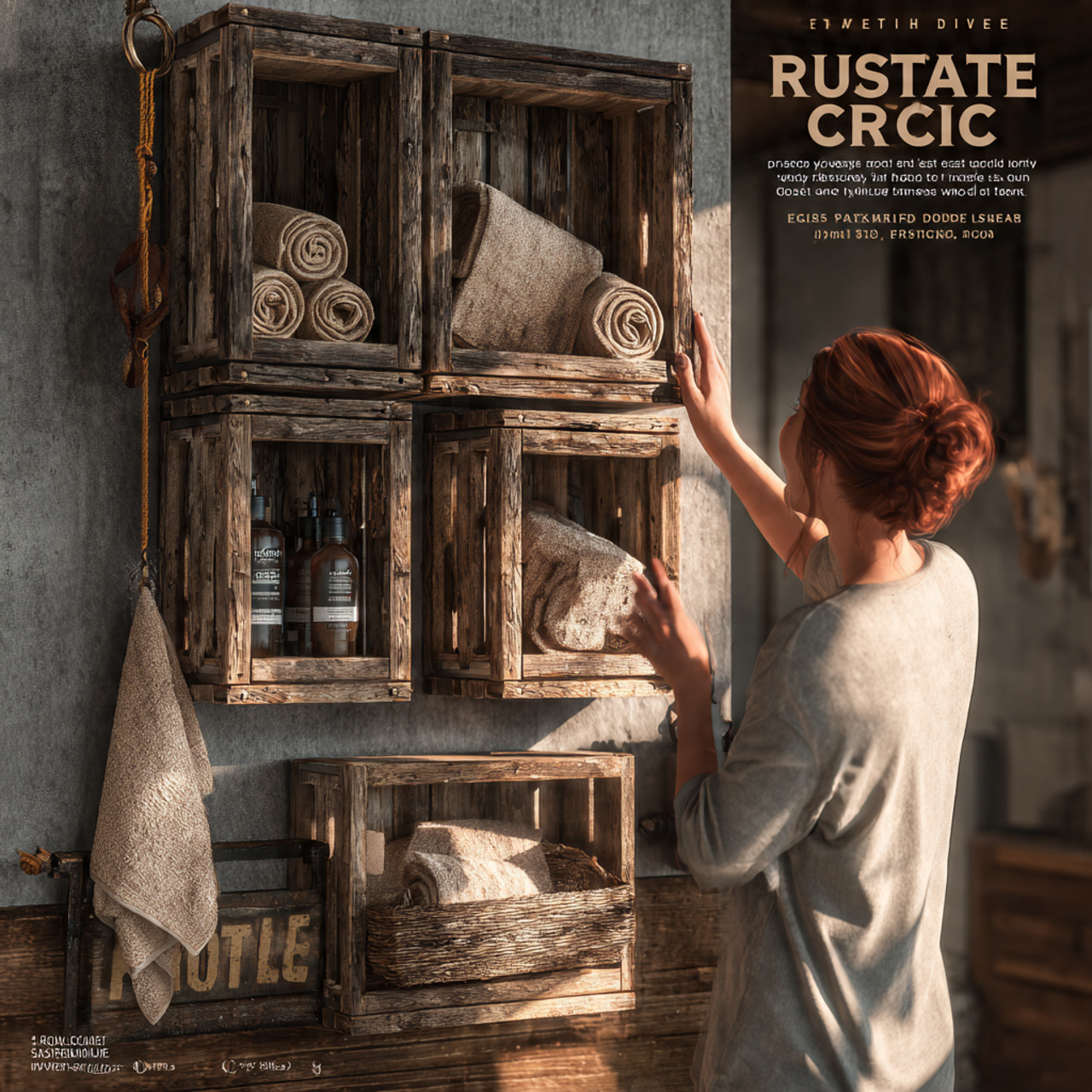 realistic rustic bathroom decor showing repurposed