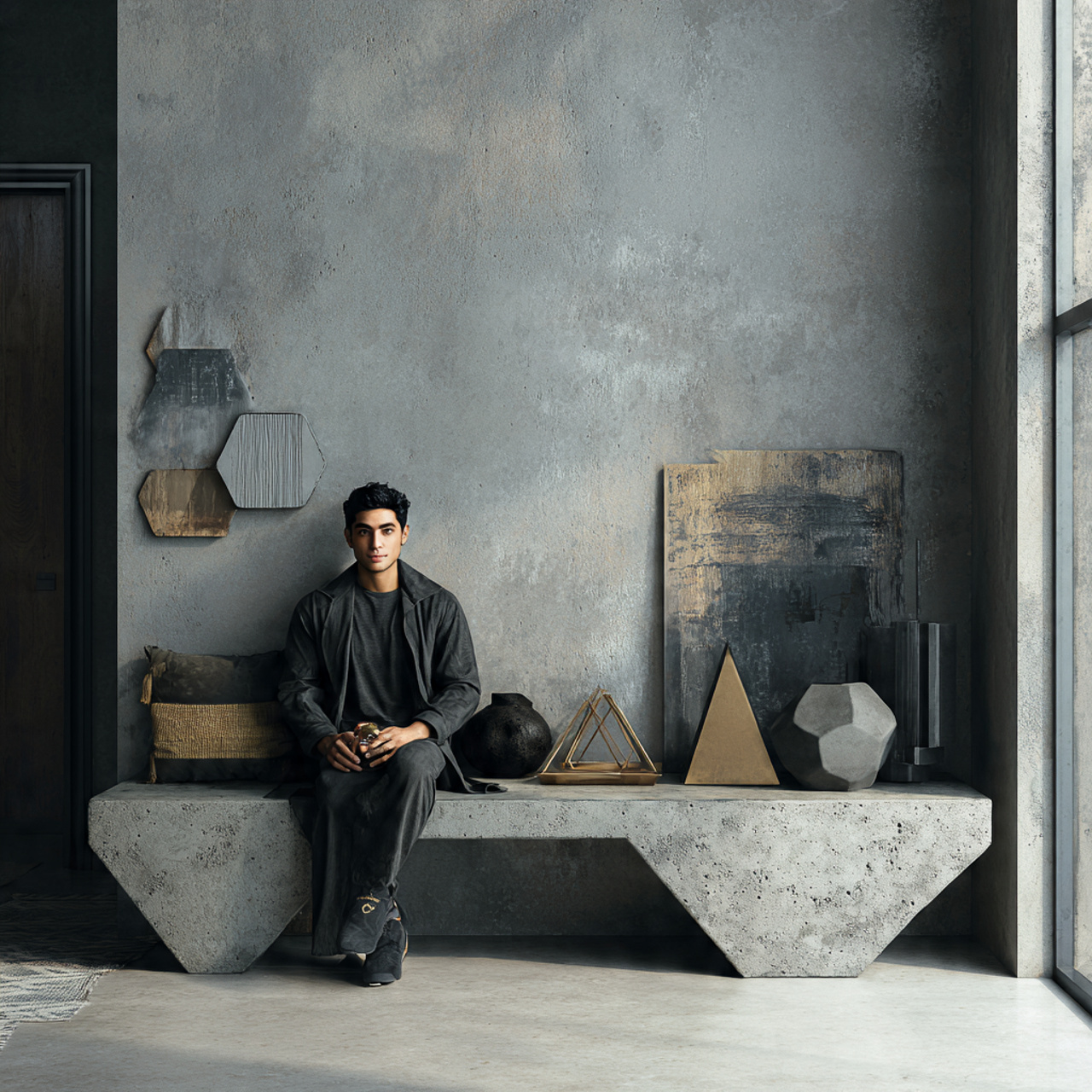 realistic urban chic entryway featuring a concrete