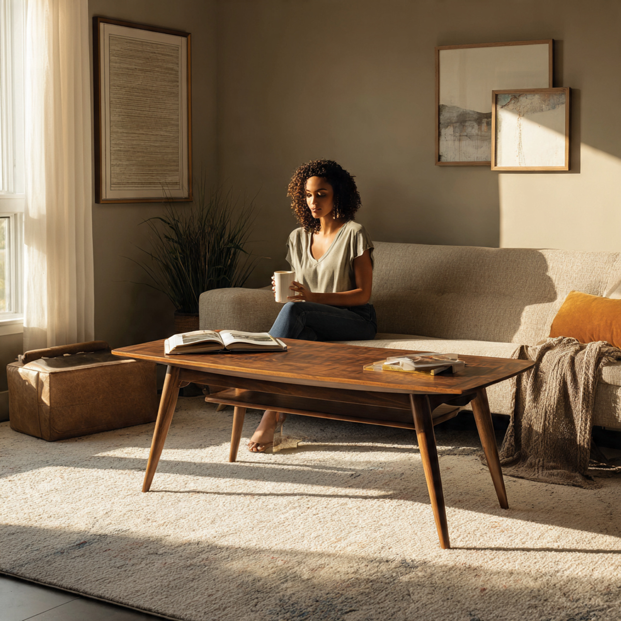 retro inspired living room with a mid century mode
