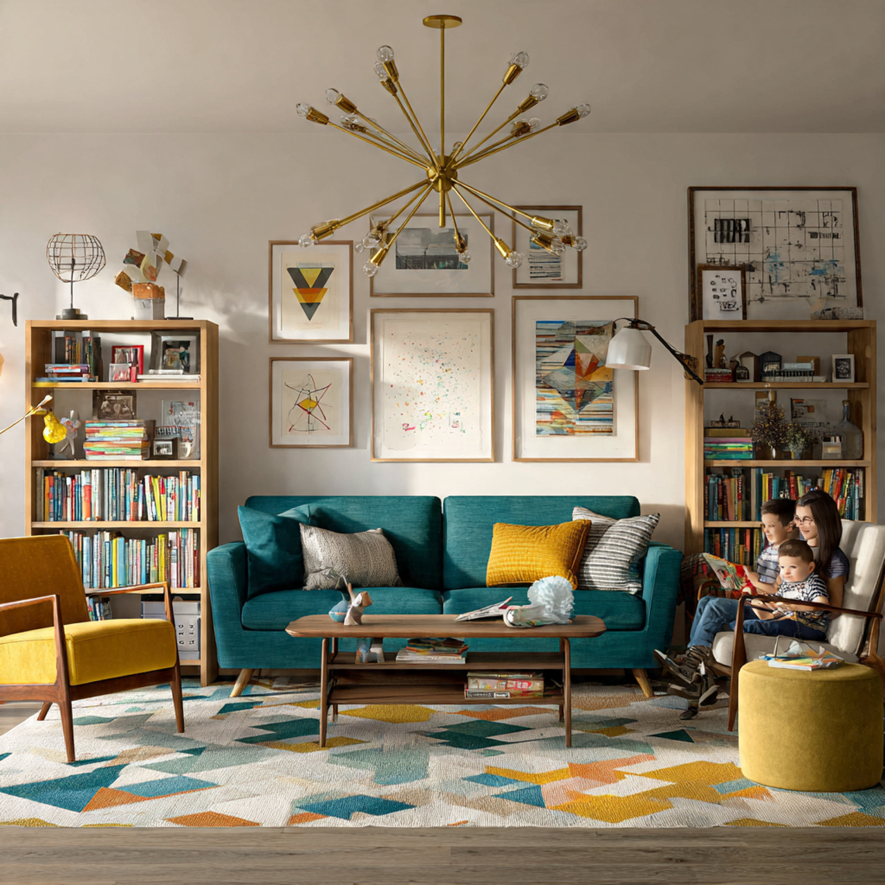 retro inspired mid century modern living room with