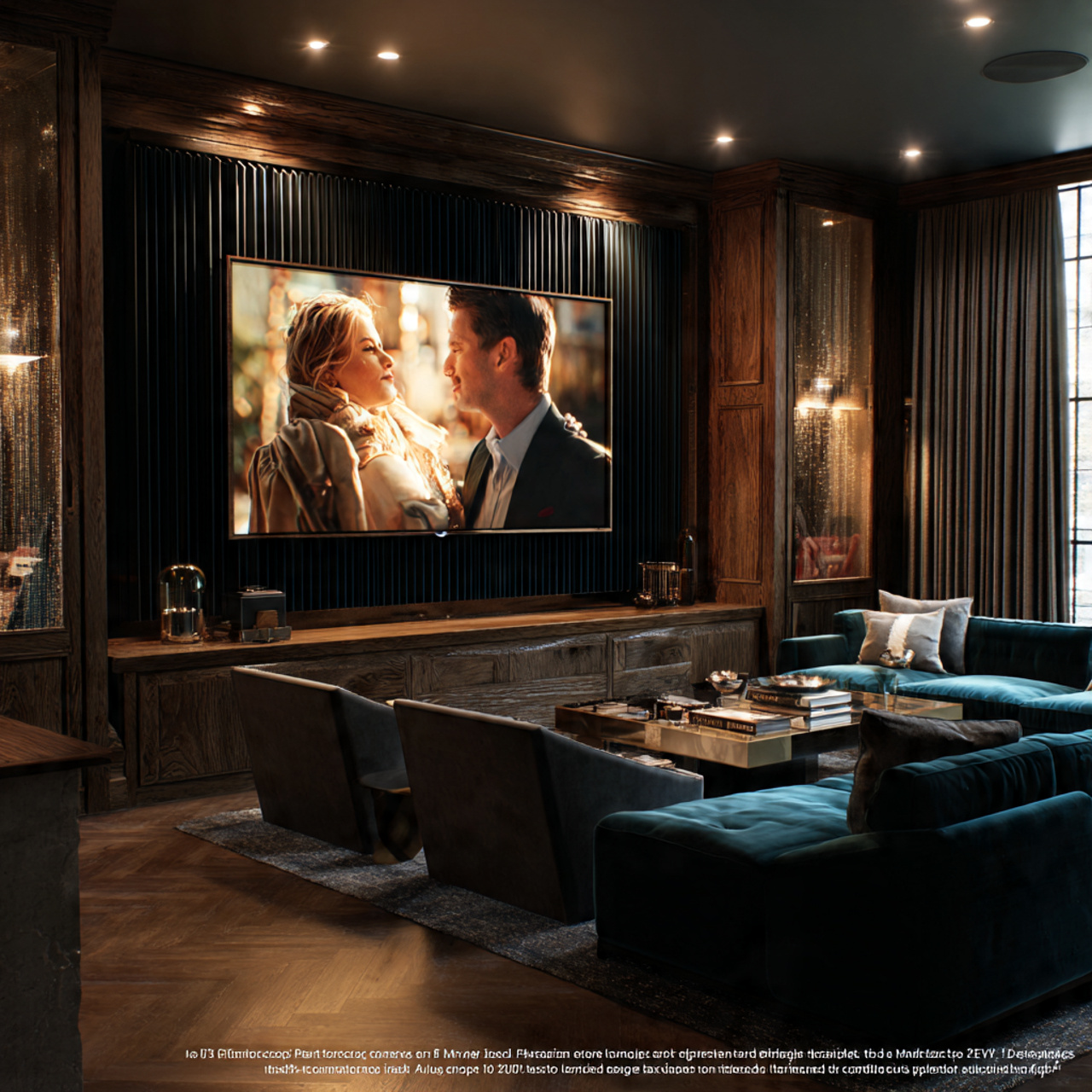 sophisticated living room with velvet upholstered