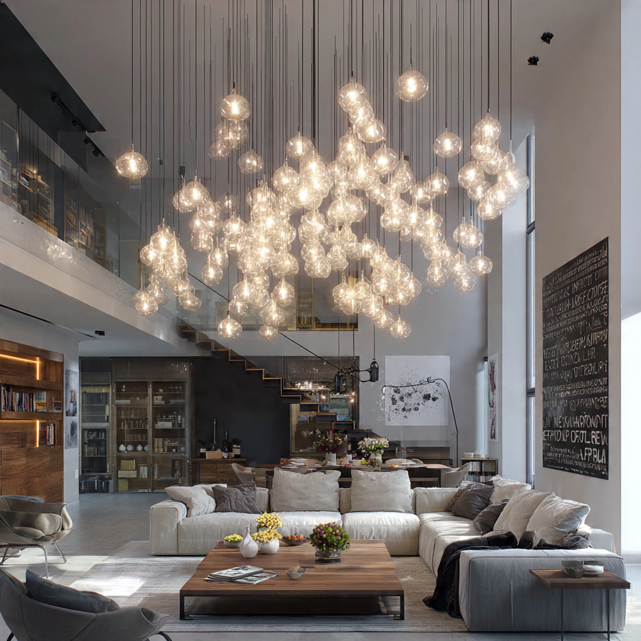 spacious contemporary living room with multiple as