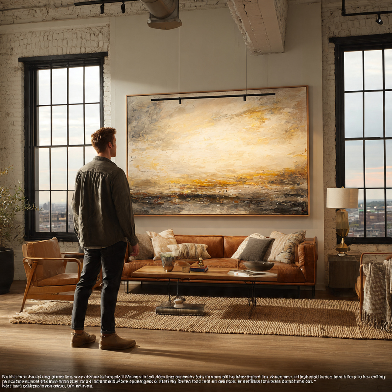 stylish living room with a picture frame highlight