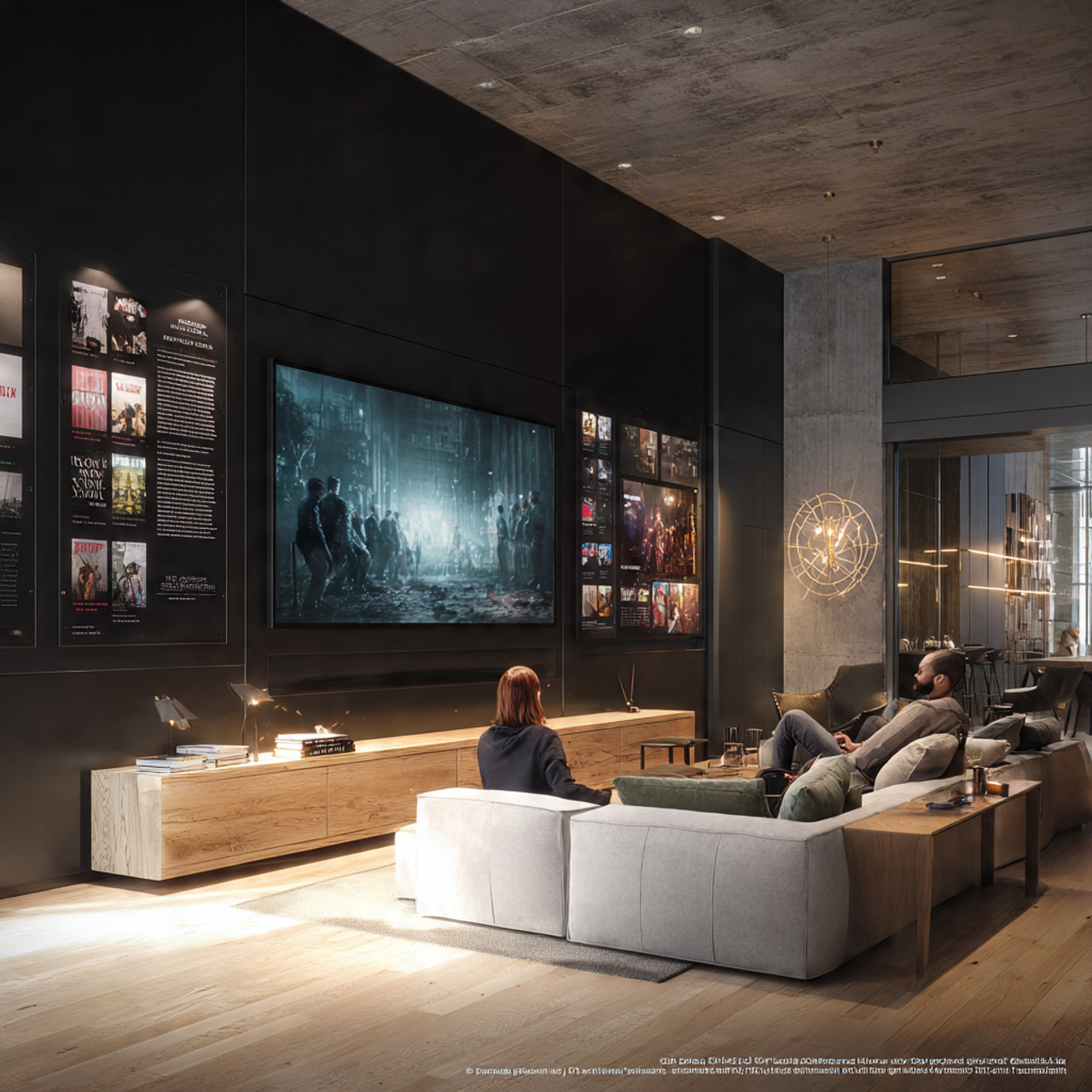 stylish modern living room with matte black accent