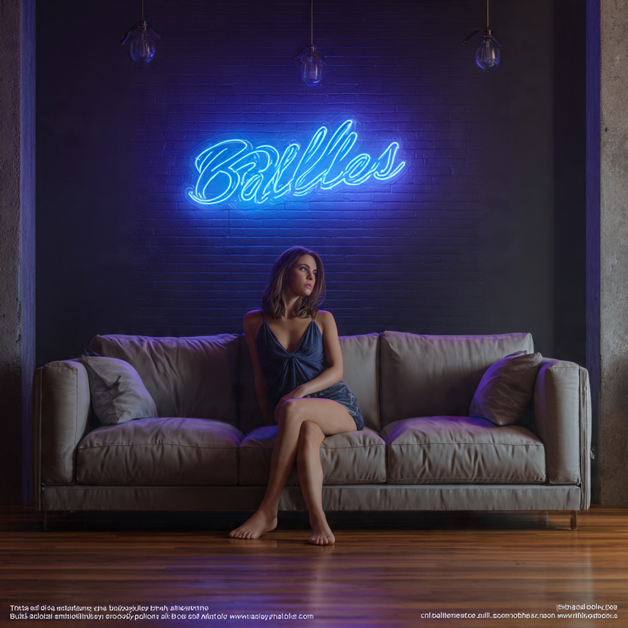 trendy modern living room featuring a custom neon