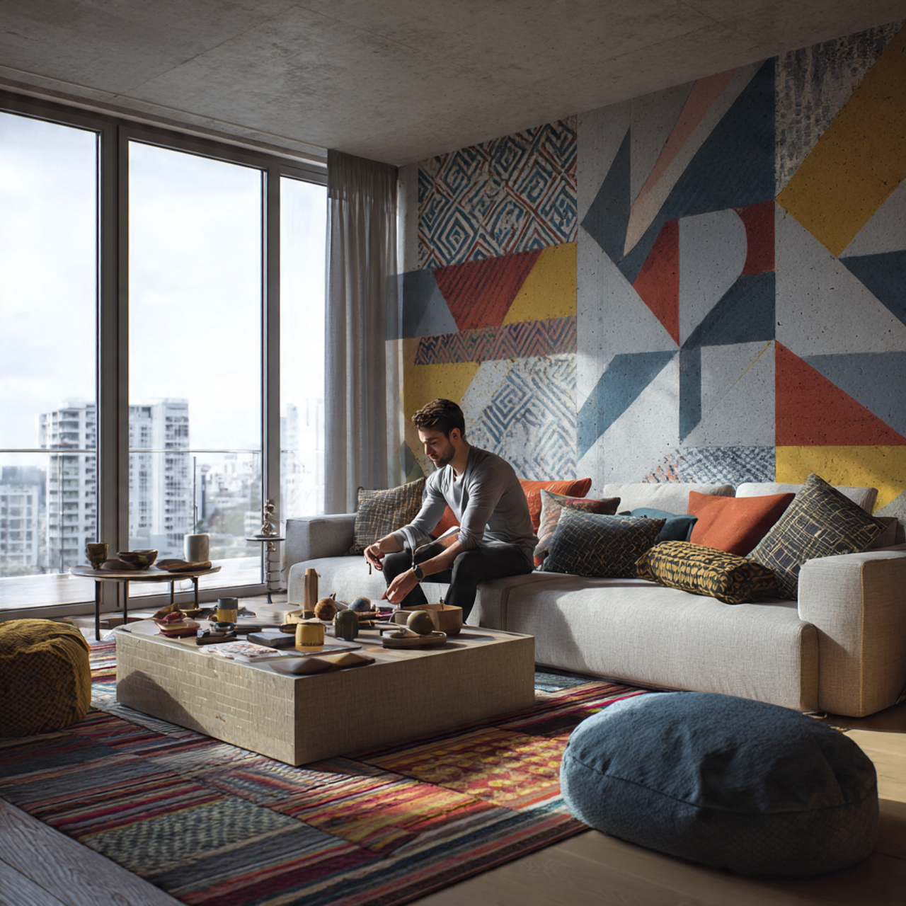 ultra realistic apartment living room featuring ge