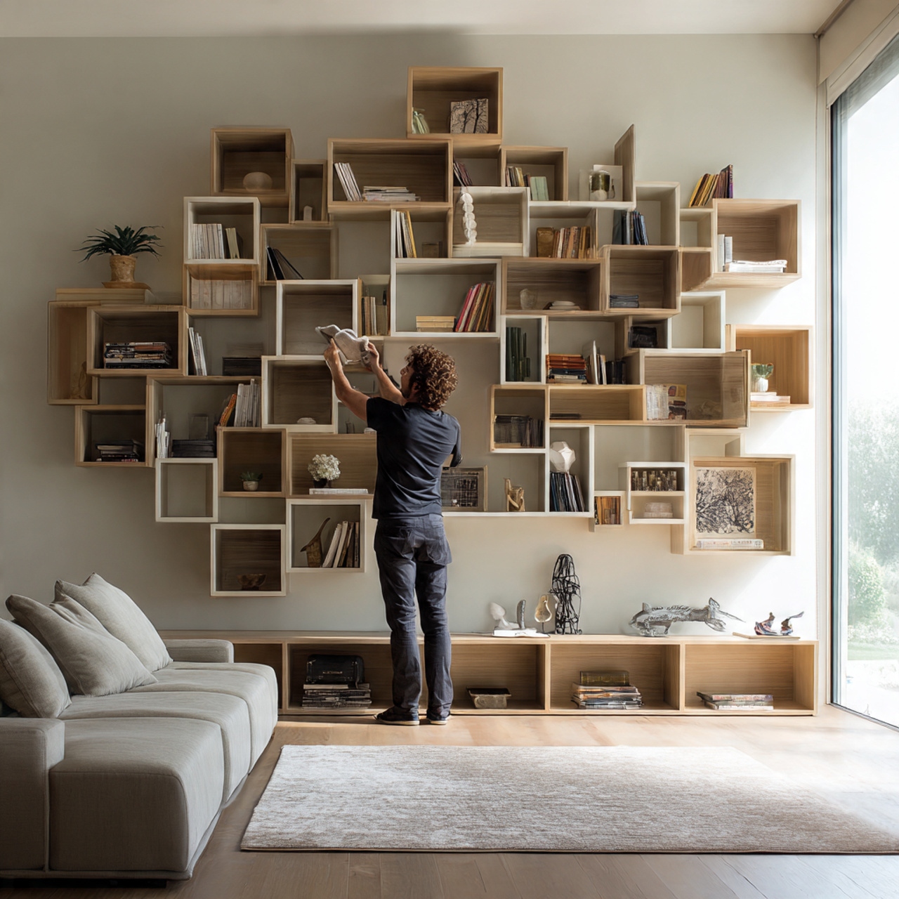 ultra realistic asymmetrical geometric shelving la