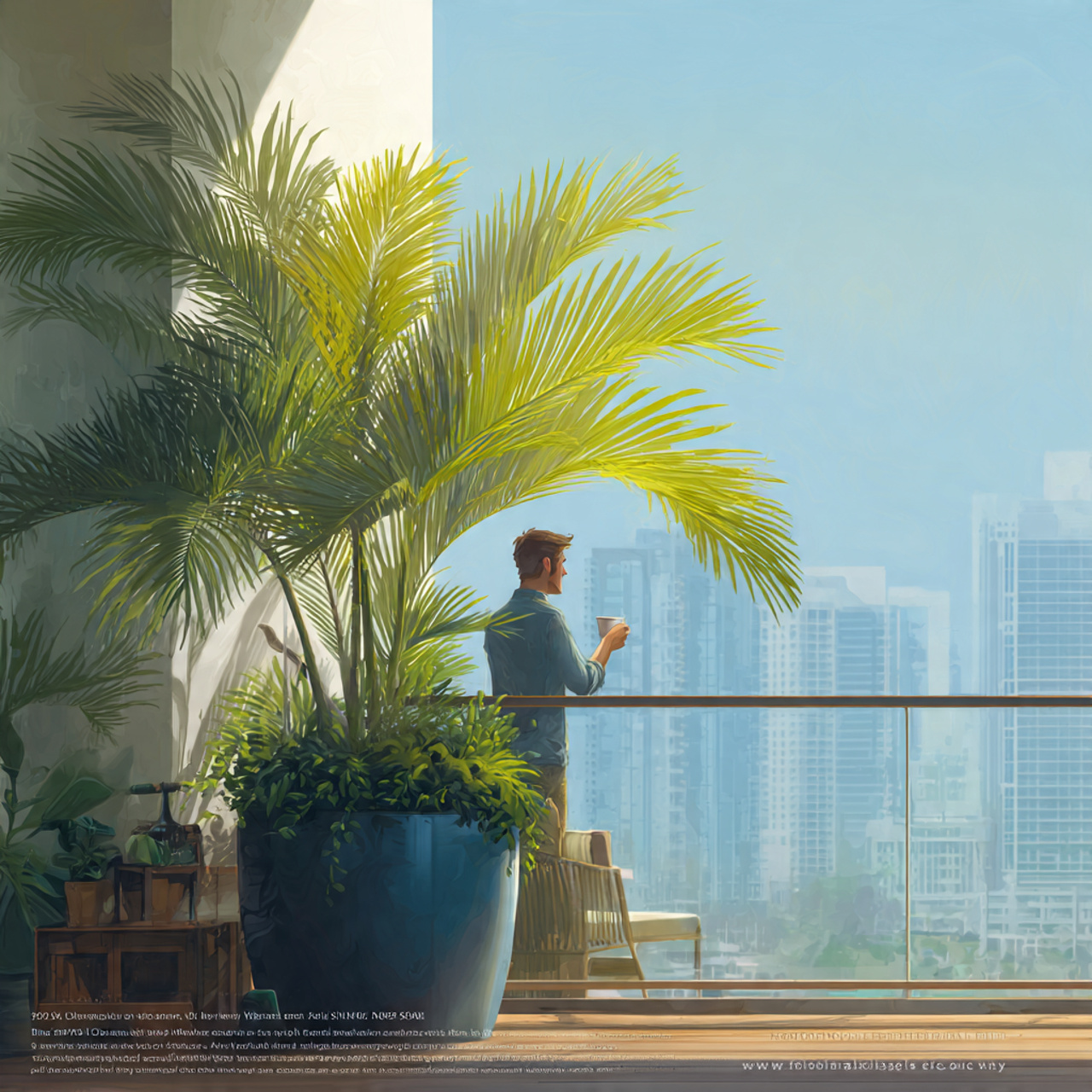 ultra realistic balcony featuring a large potted p