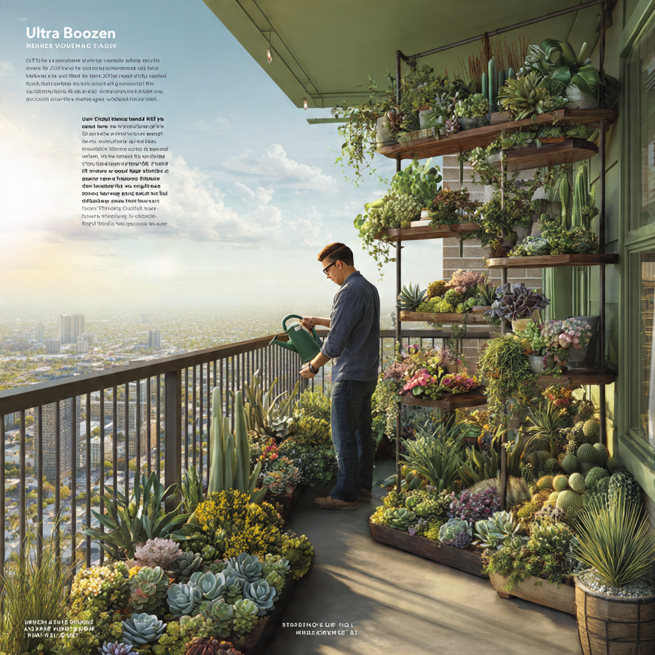 ultra realistic balcony featuring a tiered plant s