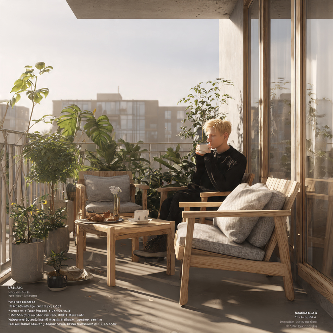 ultra realistic balcony featuring light scandinavi