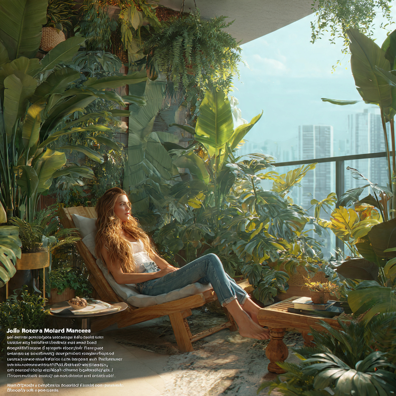 ultra realistic balcony transformed into a tropica