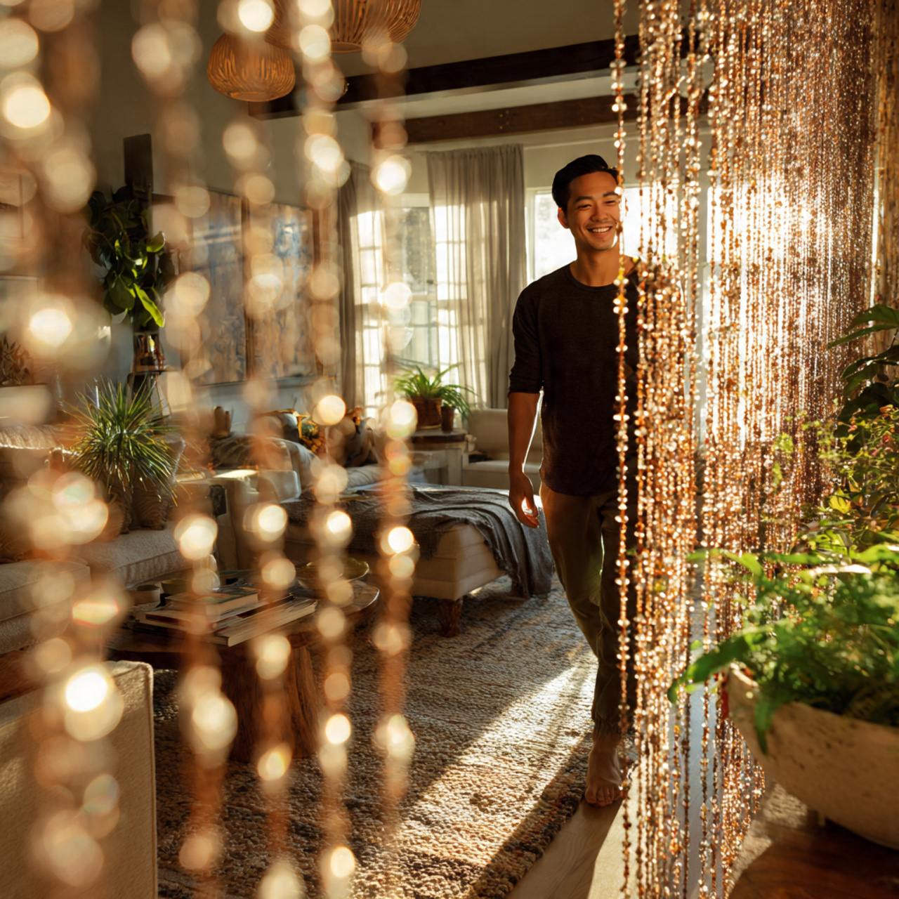 ultra realistic bohemian home interior featuring l