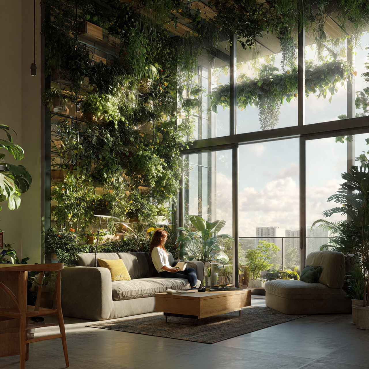 ultra realistic bright apartment showcasing living