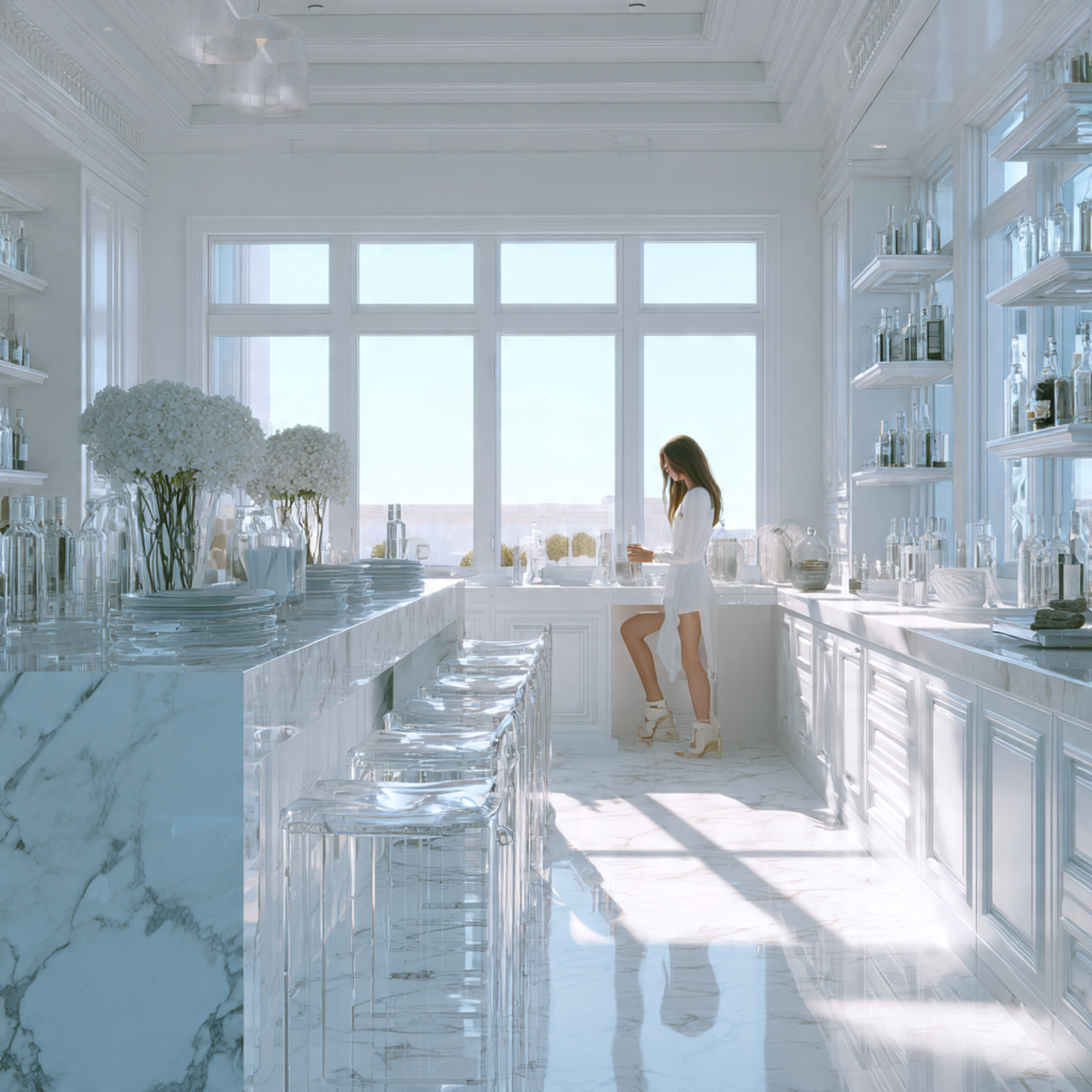 ultra realistic bright living room with a monochro