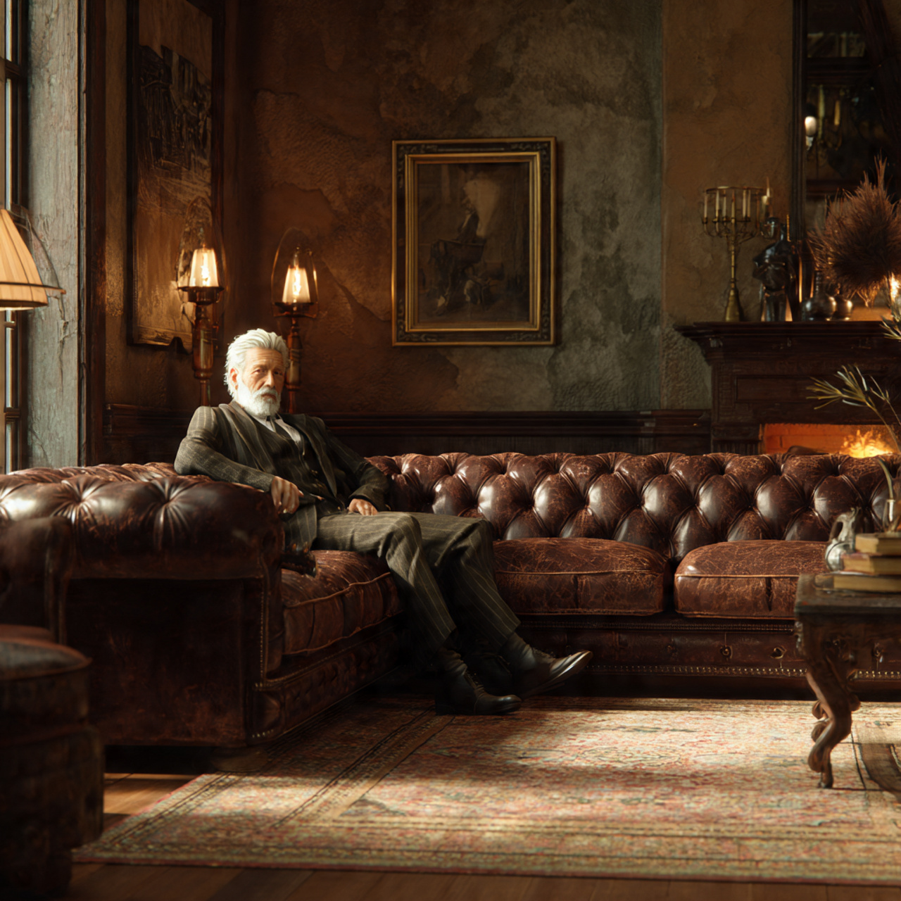 ultra realistic classic living room featuring a ri