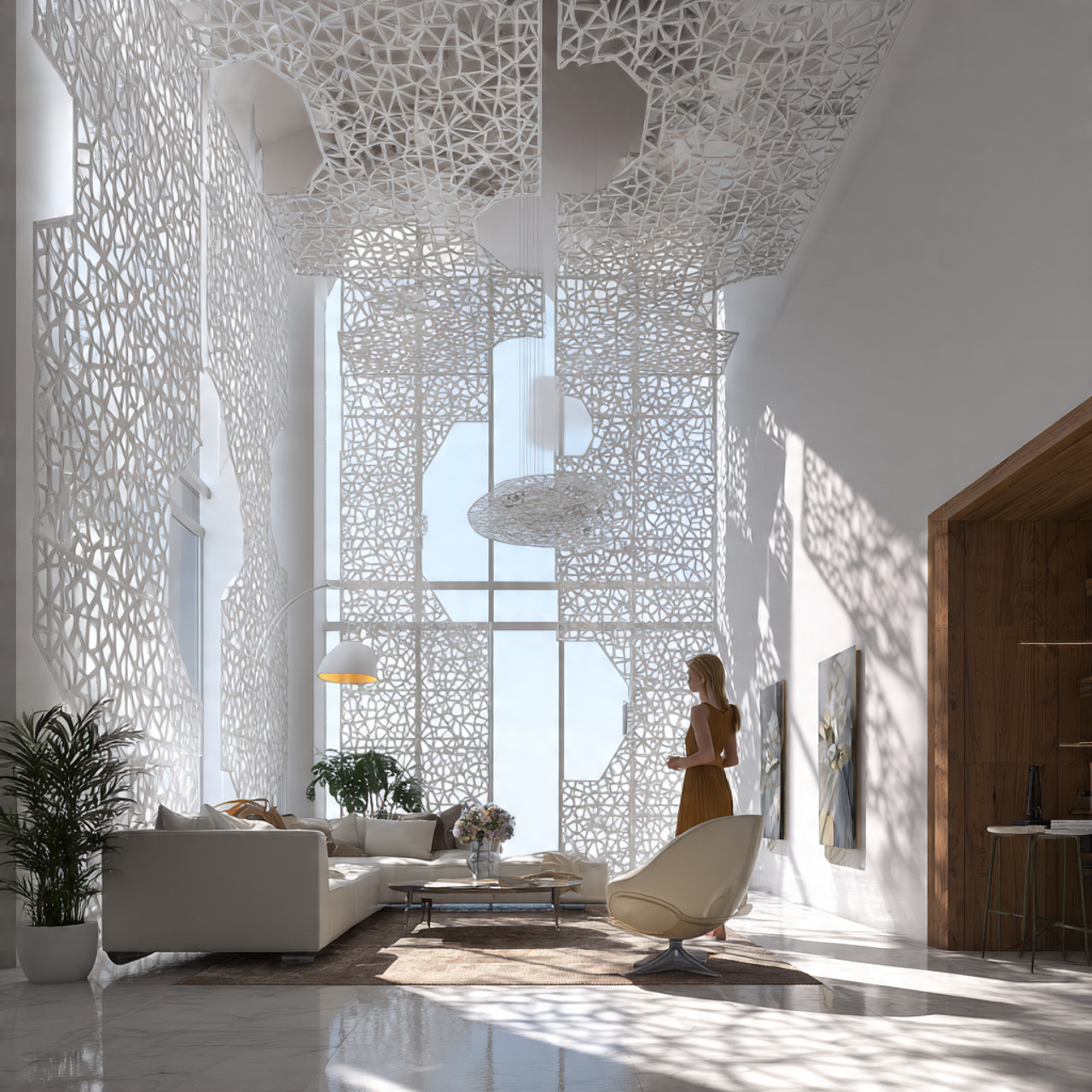 ultra realistic contemporary apartment featuring l