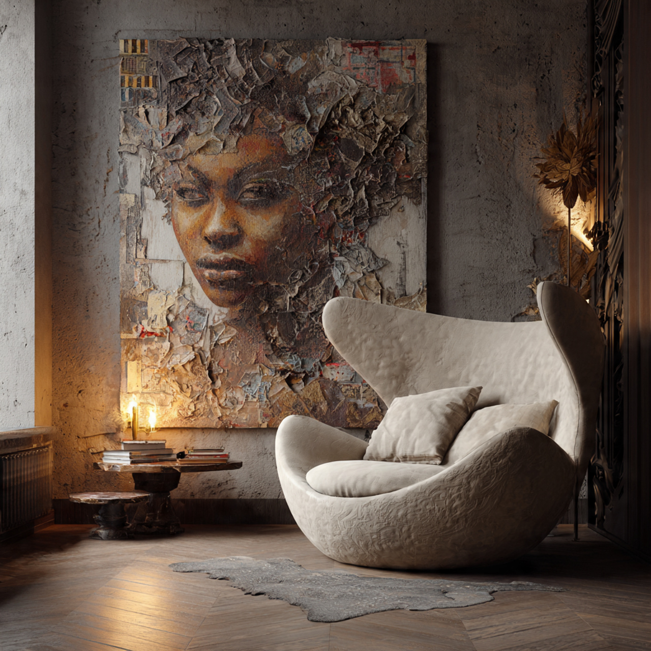 ultra realistic contemporary living room featuring