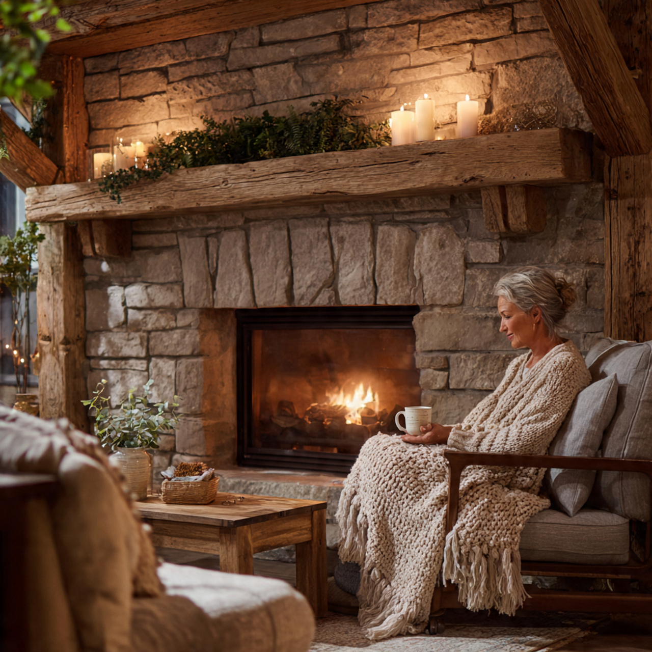 ultra realistic cozy fireplace nook living room de