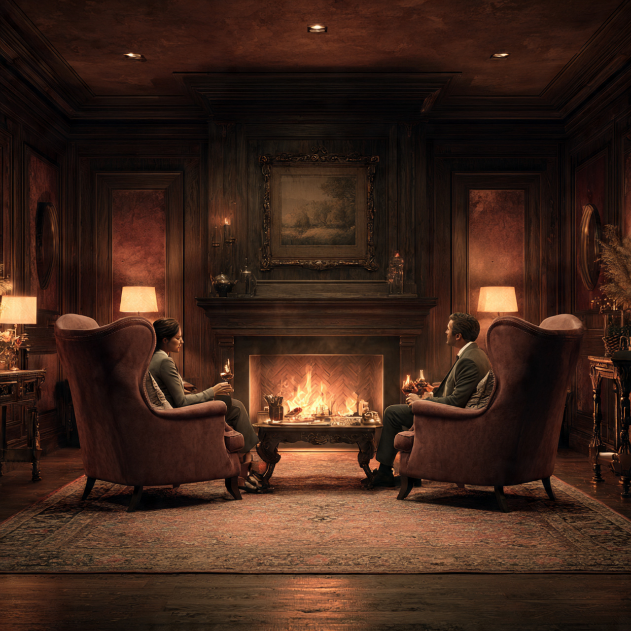 ultra realistic cozy living room with a pair of el