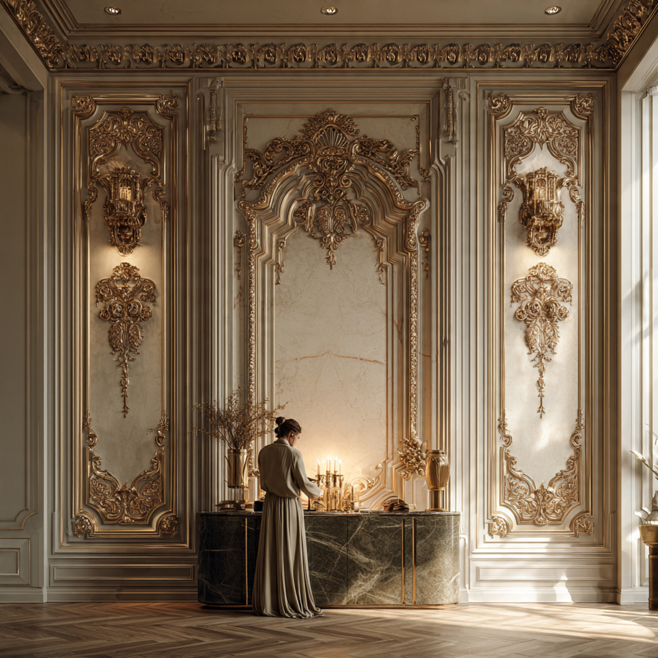 ultra realistic entryway wall decor featuring orna