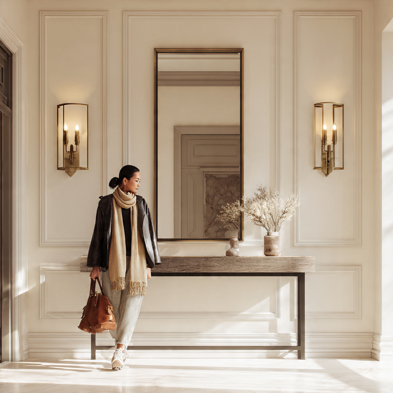 ultra realistic entryway wall decor with two symme