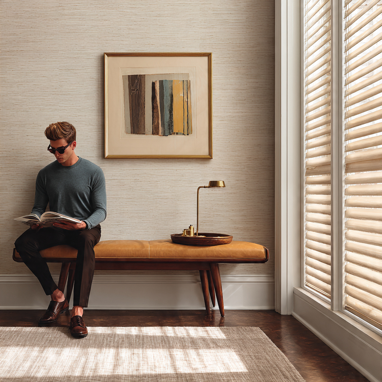 ultra realistic entryway with a mid century modern