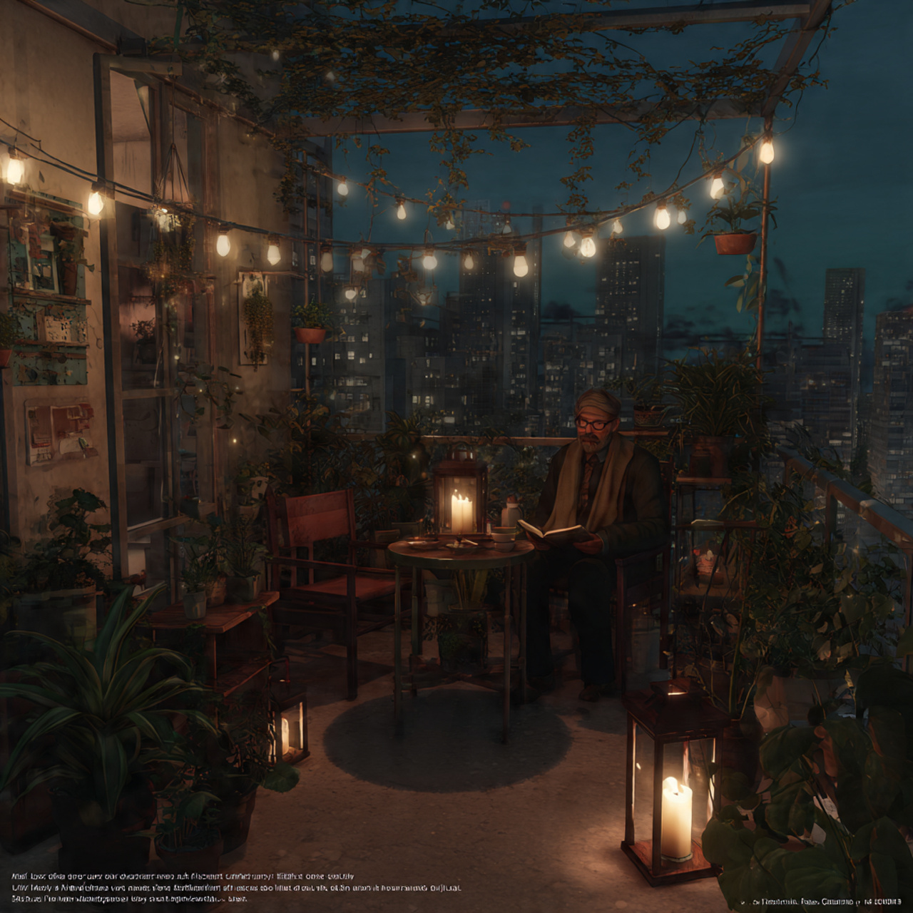 ultra realistic evening balcony scene with solar p