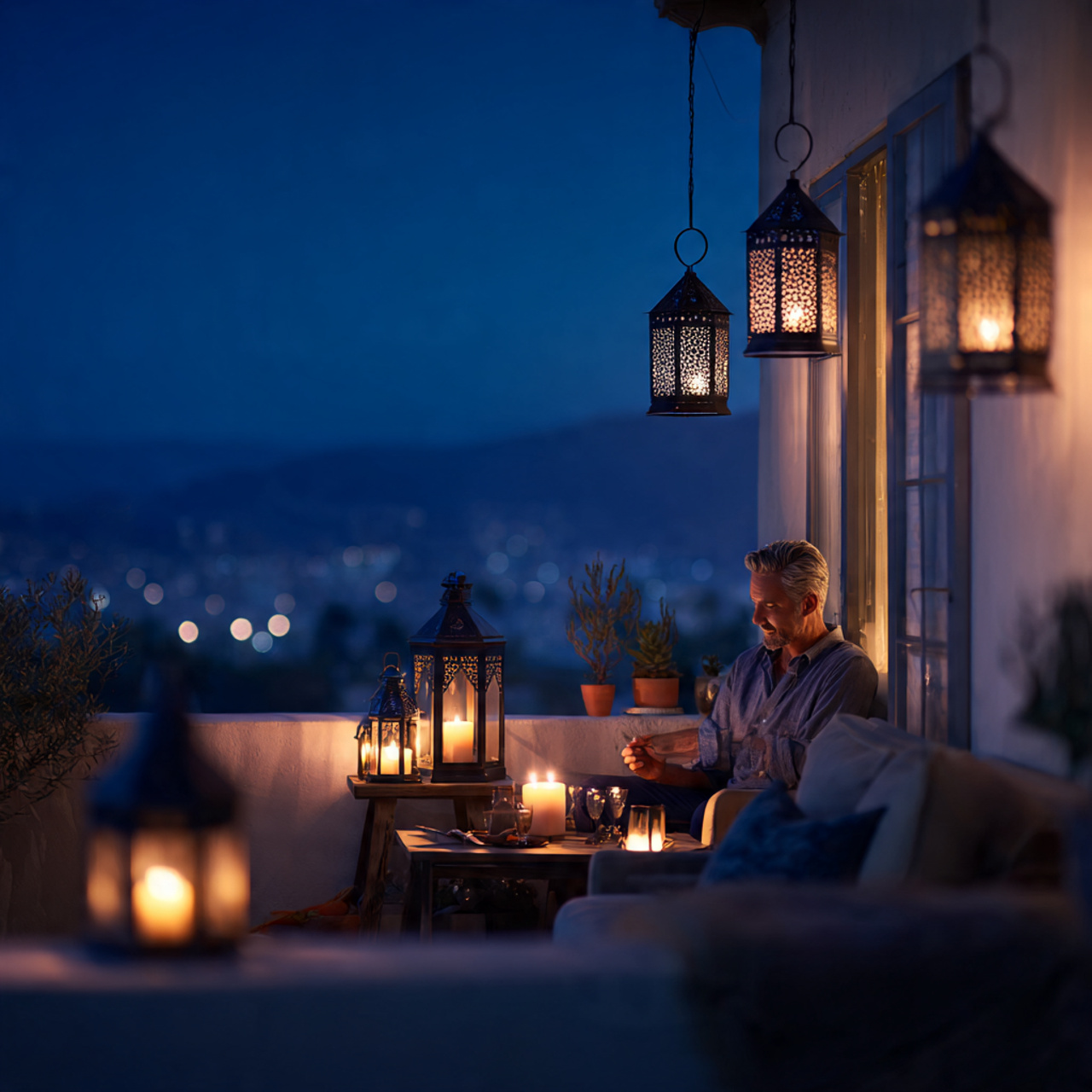 ultra realistic evening scene of balcony decor ide