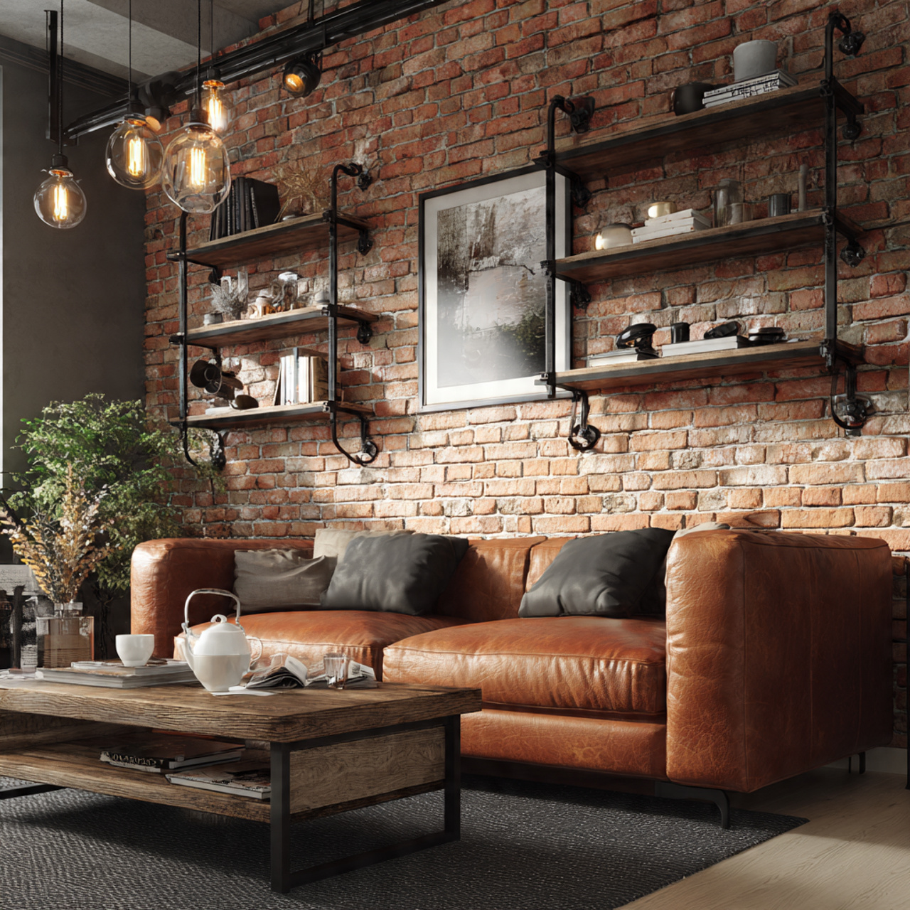ultra realistic exposed brick feature living room