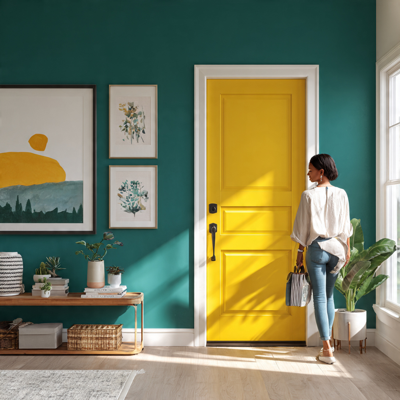 25 Best Entryway Decor Ideas for a Stylish and Welcoming First Impression 19 ultra realistic image of a front door with a pop o