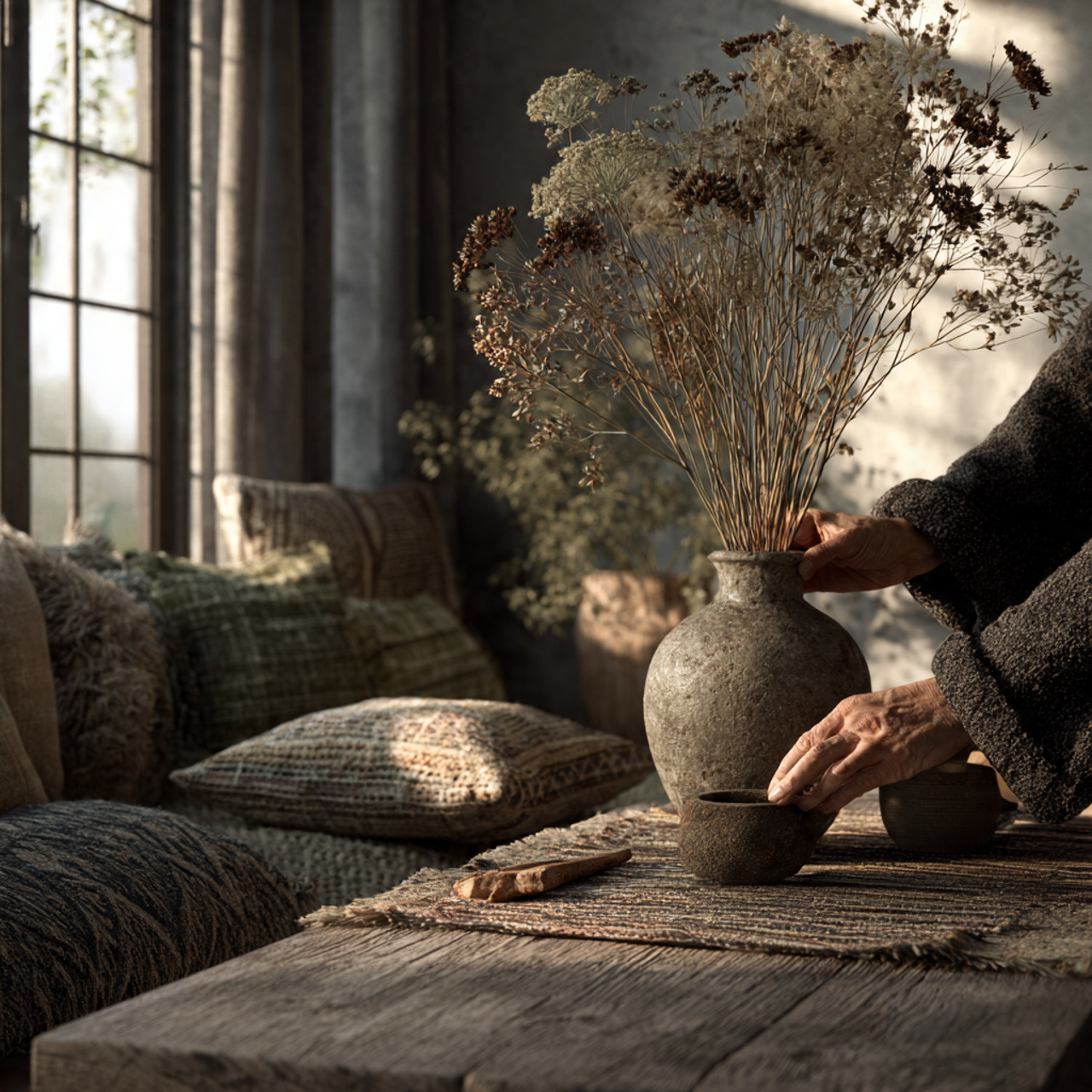 ultra realistic image of a living room table decor