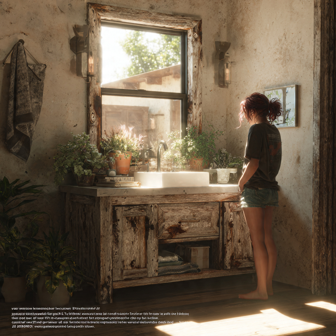 ultra realistic image of a rustic bathroom decor f