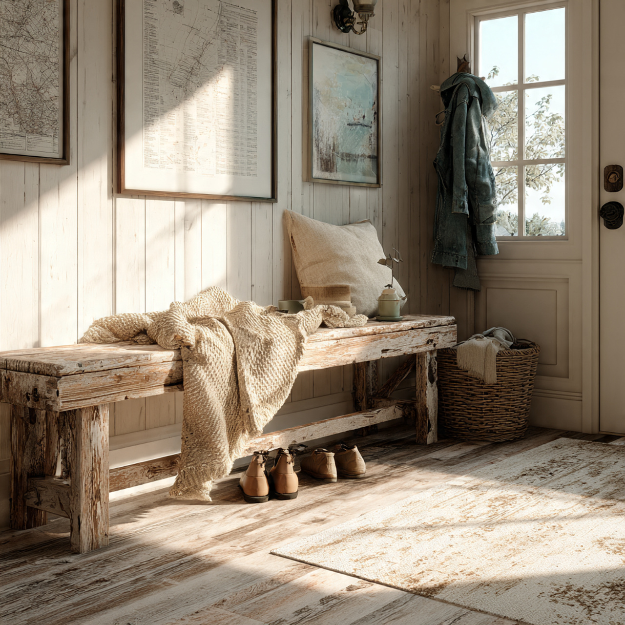 25 Best Entryway Decor Ideas for a Stylish and Welcoming First Impression 6 ultra realistic image of a vintage reclaimed wood