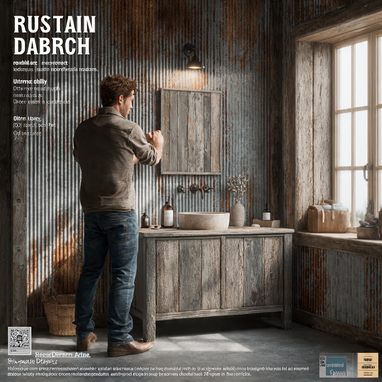 ultra realistic image of rustic bathroom decor wit