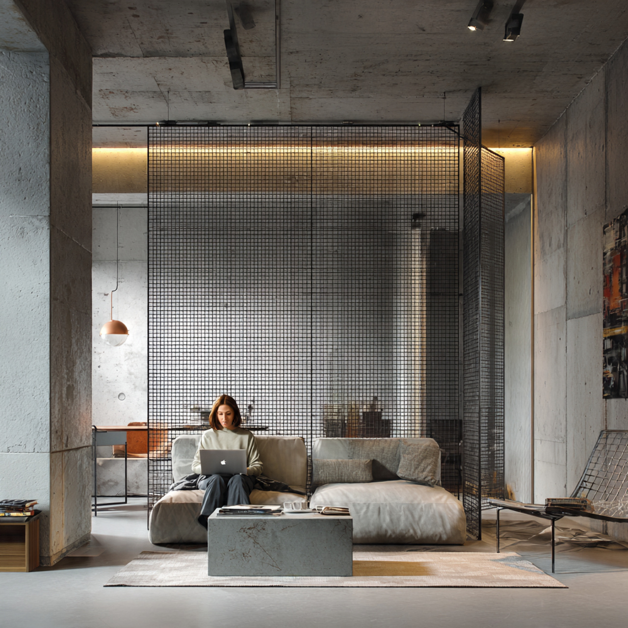 ultra realistic industrial style apartment showcas