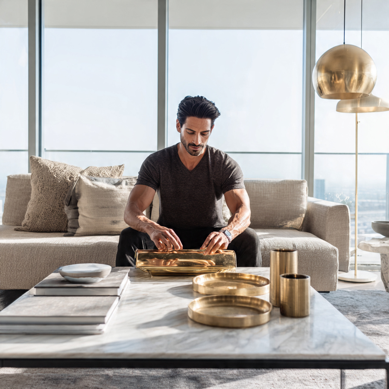 ultra realistic interior photo of mixed metal fini