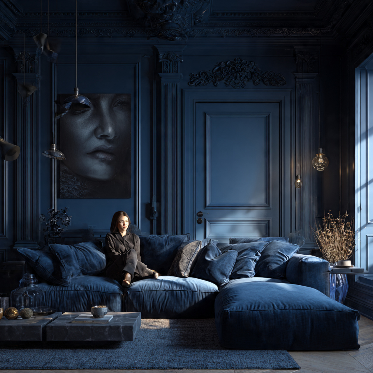 ultra realistic large living room designed with a