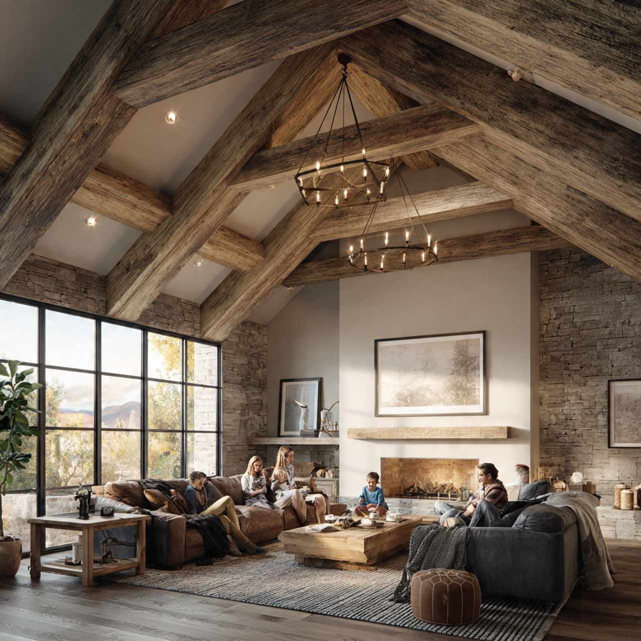 ultra realistic large living room featuring