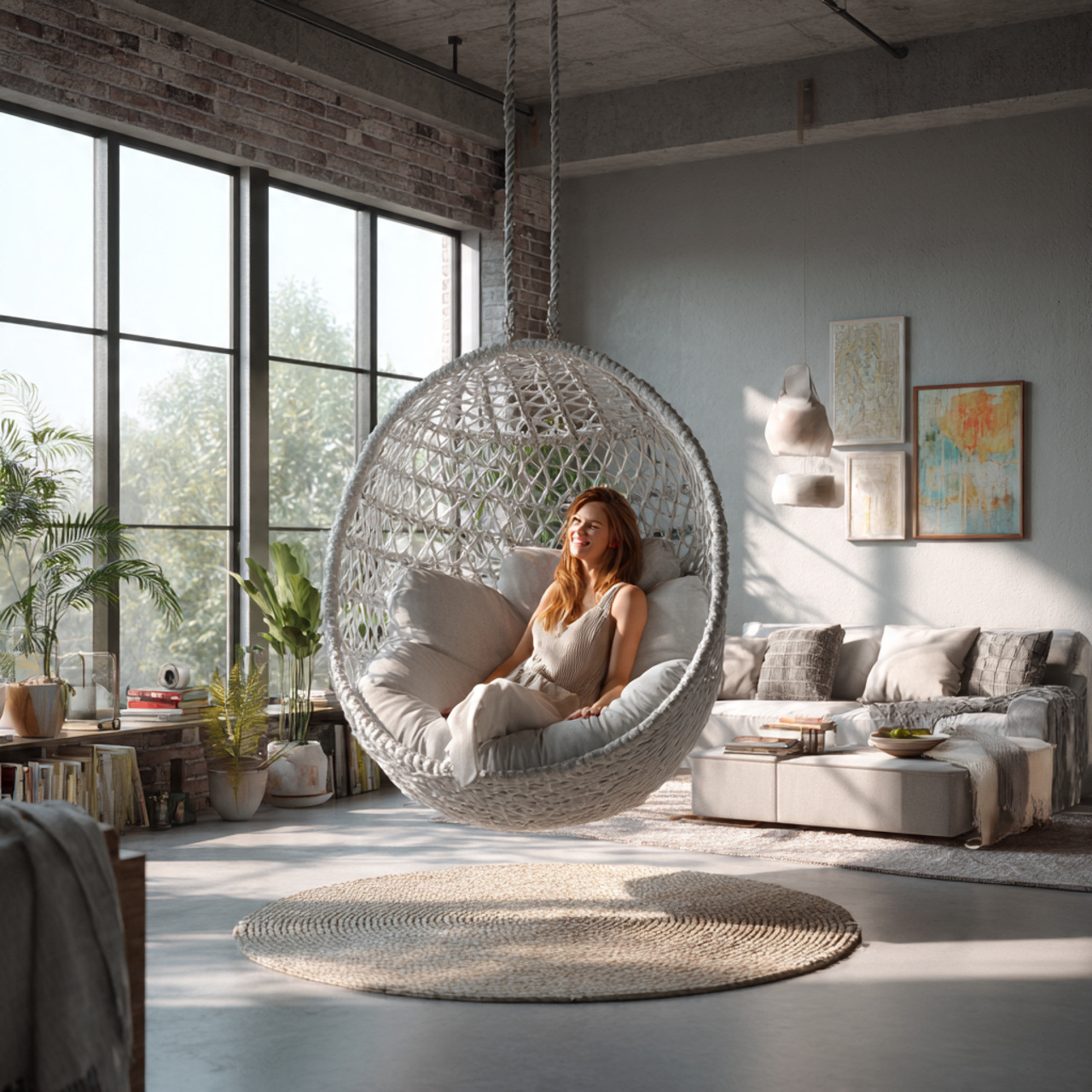 ultra realistic large living room with a modern ha